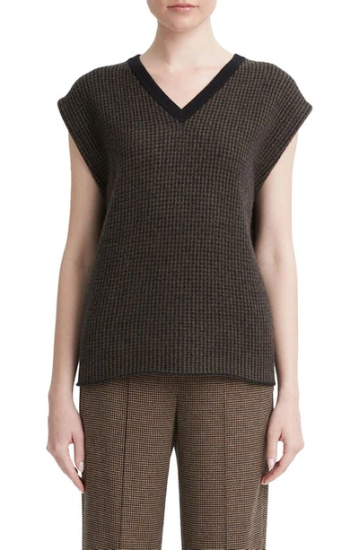 Shop Vince Houndstooth Check Wool & Cashmere Sweater In Vine Combo
