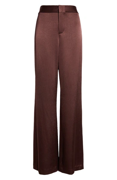 Shop Alice And Olivia Side Slit High Waist Satin Pants In Toffee