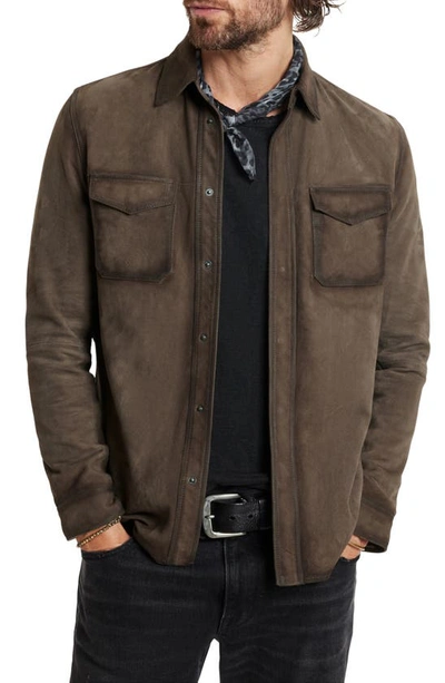 Shop John Varvatos Izzy Suede Shirt Jacket In Earth Brown