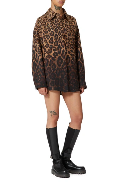 Shop Valentino Leopard Print Ombré Wool & Silk Button-up Shirt In Animalier