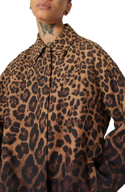 Shop Valentino Leopard Print Ombré Wool & Silk Button-up Shirt In Animalier