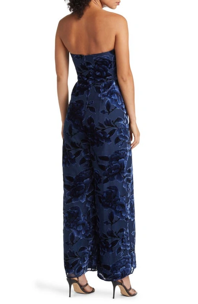 Hutch Sonnie Floral Velvet Burnout Strapless Jumpsuit In Navy Eden Floral Burnout