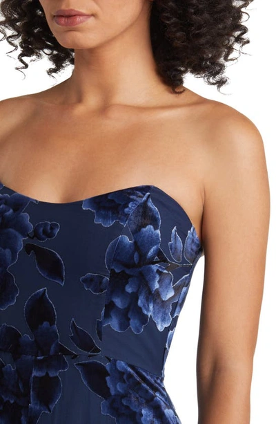 Hutch Sonnie Floral Velvet Burnout Strapless Jumpsuit In Navy Eden Floral Burnout