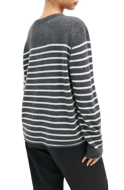 Shop Reformation Cashmere Blend Sweater In Charcoal W/ Ivory Stripe
