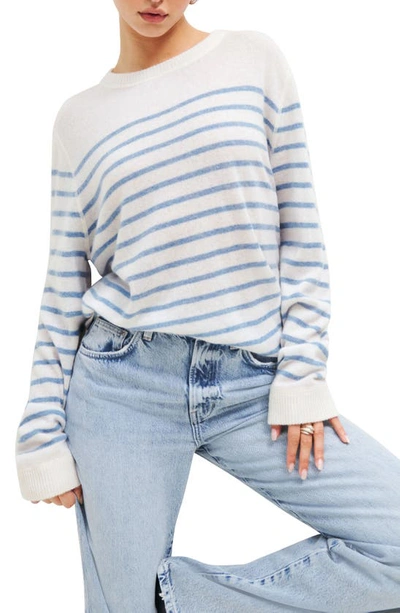 Shop Reformation Cashmere Blend Sweater In Ivory Parisian Blue Stripe