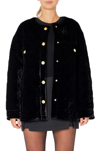 Shop Endless Rose Premium Quilted Velvet Oversized Jacket In Black