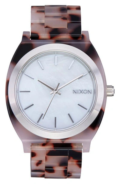 Shop Nixon The Time Teller Acetate Bracelet Watch, 40mm In Pink Tortoise / Pearl