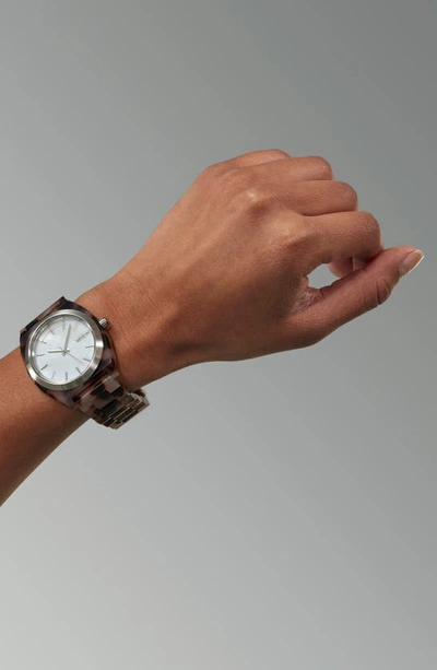 Shop Nixon The Time Teller Acetate Bracelet Watch, 40mm In Pink Tortoise / Pearl