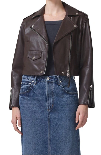 Shop Citizens Of Humanity Aria Crop Leather Jacket In Bitter Chocolate