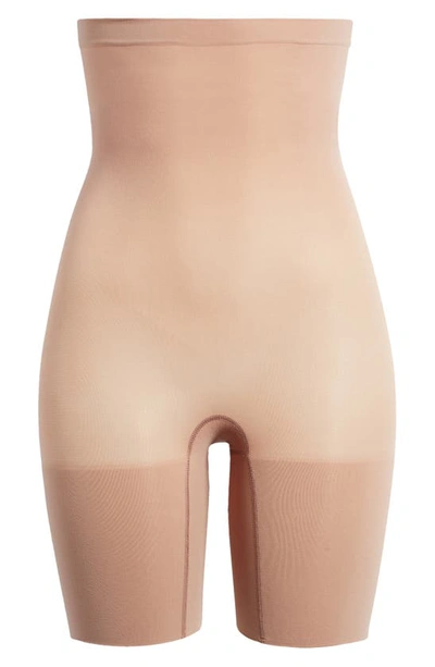 Shop Spanx Everyday Shaping High Waist Mid-thigh Shorts In Cafe Au Lait