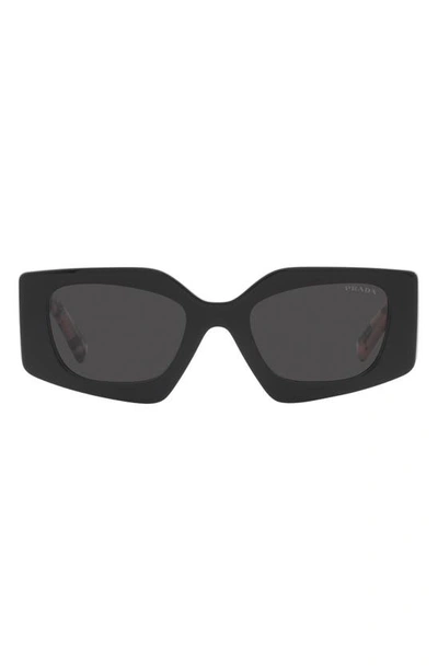 Prada Symbole Rectangular Sunglasses, 51mm In Black