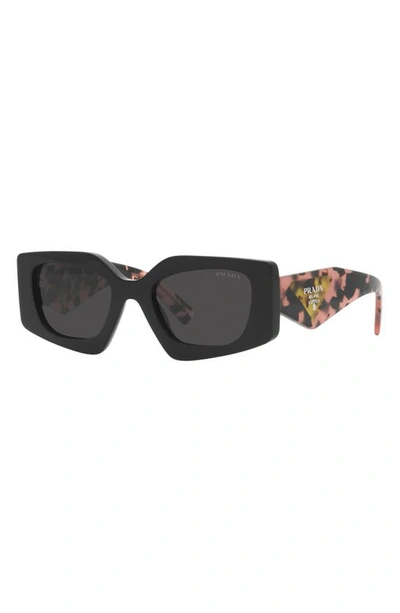 Shop Prada 51mm Rectangular Sunglasses In Black
