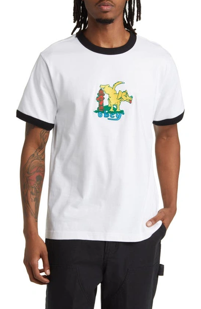 Shop Obey Hound Embroidered Ringer T-shirt In White Multi