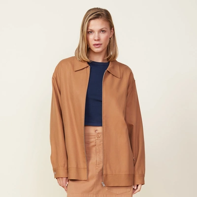 Monrow Canvas Oversized Moto Jacket In Hazelnut
