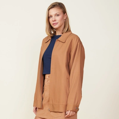 Monrow Canvas Oversized Moto Jacket In Hazelnut