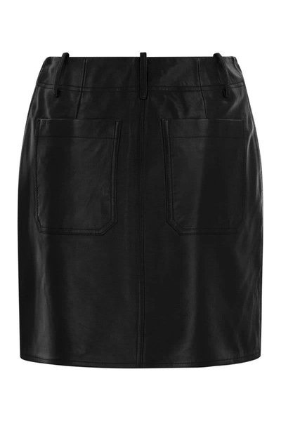 Shop Weekend Max Mara Dry - Lambskin Mini Skirt In Black