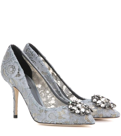 Shop Dolce & Gabbana Bellucci Embellished Lace Pumps In Grey