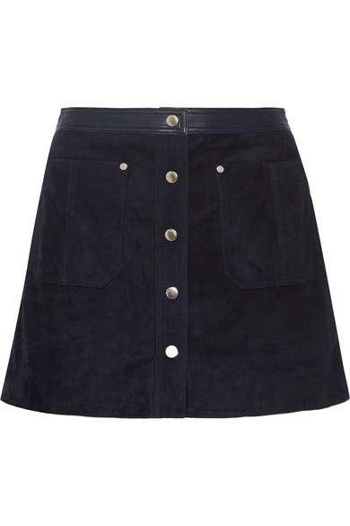 Rag & Bone Woman Siggy Leather-trimmed Suede Mini Skirt Navy | ModeSens