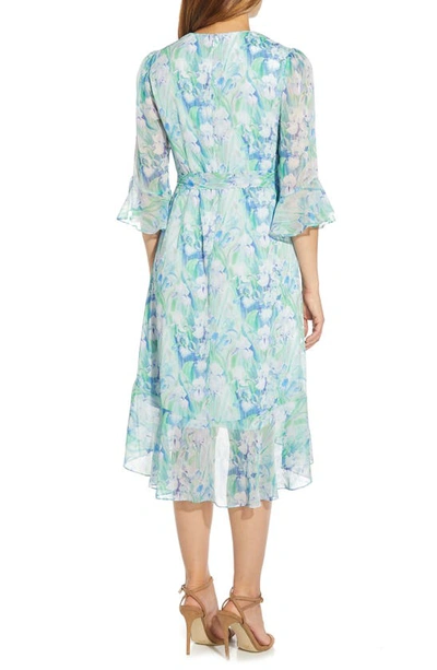 Shop Adrianna Papell Print Long Sleeve Chiffon Dress In Blue Multi