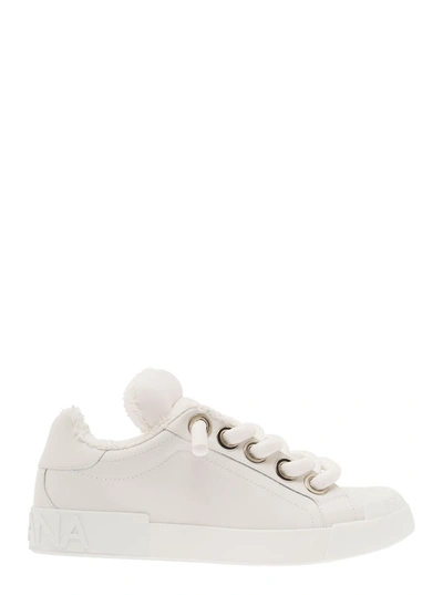 Shop Dolce & Gabbana 'portofino' White Low-top Sneakers With Oversized Laces In Leather Man