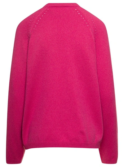 Shop Apc 'rosanna' Fuchsia Crewneck Sweater With Perforated Details In Cotton And Cashmere Woman In Fuxia
