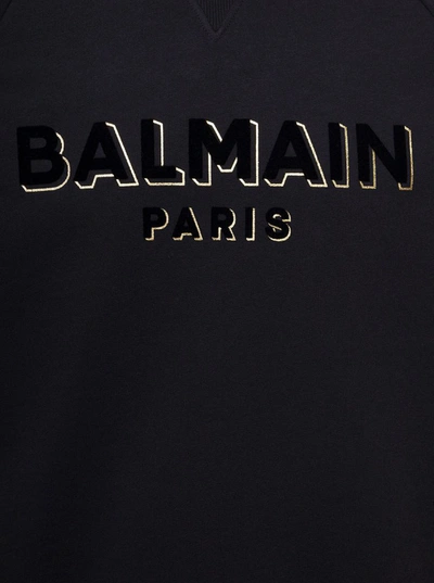 Shop Balmain Black Sweatshirt With Flocked Logo In Cotton Man