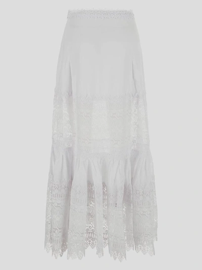 Shop Charo Ruiz Viola Long Skirt In <p> Viola Long Skirt In White Cotton Voile With Openwork Guipure Flounces