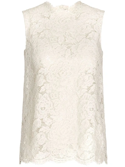 Shop Dolce & Gabbana Lace Sleeveless Top In White