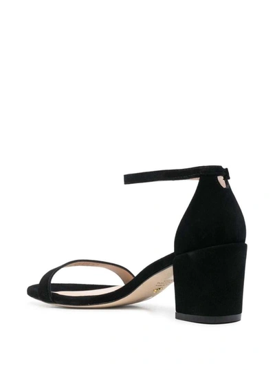 Shop Stuart Weitzman Open-toe Suede Sandals In Black Leather Woman