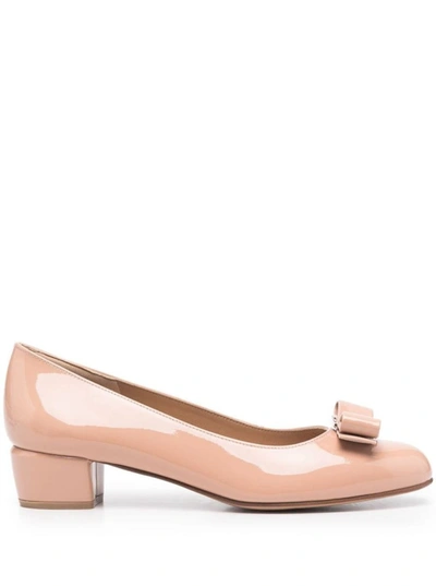 Shop Ferragamo Pink Viva Patent Finish Ballet Flats With Logo Placque In Leather Woman