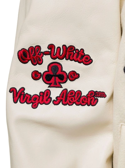 Shop Off-white White Bomber Jacket With Patches And Contrasting Stitching In Wool Blend Woman