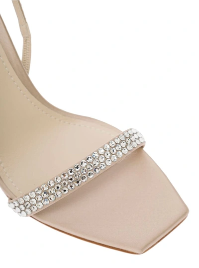 Shop 3juin 'eloise' Beige Sandals With Rhinestone Embellishment And Spool Hight Heel In Viscose Blend Woman
