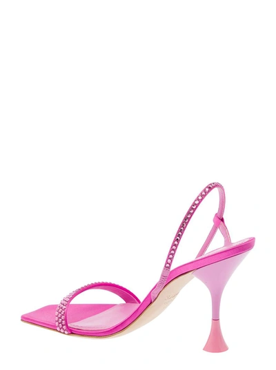 Shop 3juin 'eloise' Pink Andals With Rhinestone Embellishment And Spool Hight Heel In Viscose Blend Woman