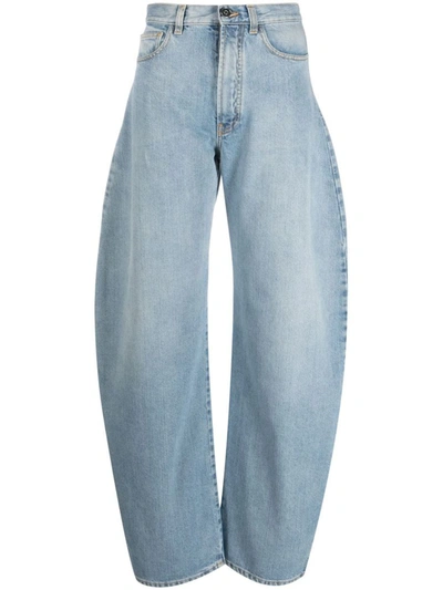 Shop Alaïa Alaia Round Denim Cotton Jeans In Clear Blue