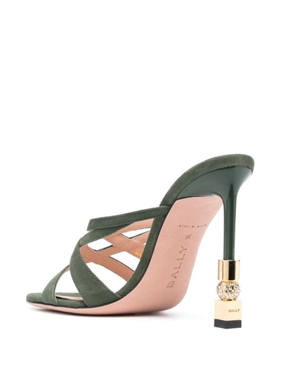 Shop Bally Carolyn Leather Mules In <p>115mm High-heel Mule From  Featuring Green, Calf Suede, Gold-tone Hardware, High Sculpted He