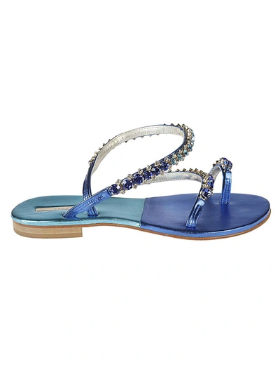 Shop Emanuela Caruso Jewel Leather Thong Sandals In Blue