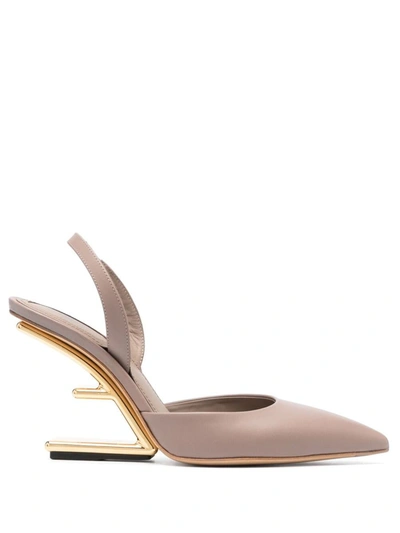 Shop Fendi First Leather Slingback Pumps In Brown
