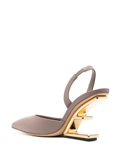 Shop Fendi First Leather Slingback Pumps In Brown