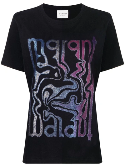 Shop Isabel Marant Étoile Printed Cotton T-shirt In Black