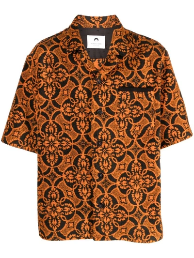 Shop Marine Serre Printed Cotton Shirt In Orange