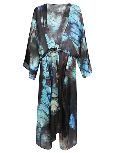 Shop Mona Swims Silk Beach Cover-up Kimono In Multicolour