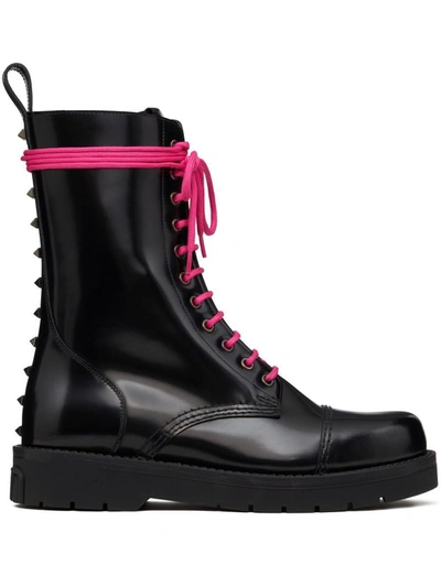 Shop Valentino Garavani Untitled Leather Combat Boots In Black
