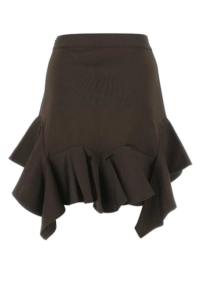 Givenchy Viscose Skirt With Elastic Waist And Ruffle Detail In Brown