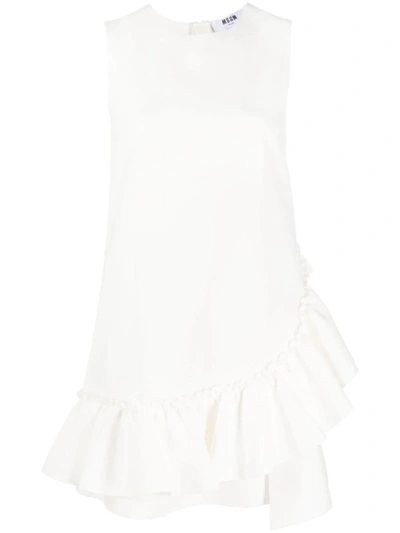 Shop Msgm Ruffled-trim Sleeveless Dress In Off White