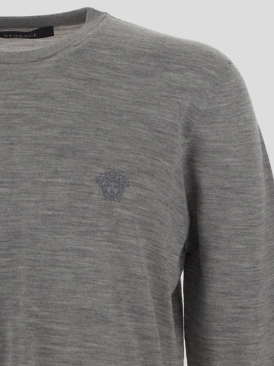Shop Versace Medusa Embroidery Knit Pullover In Medium Grey