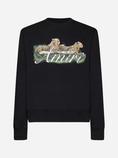 Shop Amiri Cheetah Logo Cotton Sweatshirt In Black