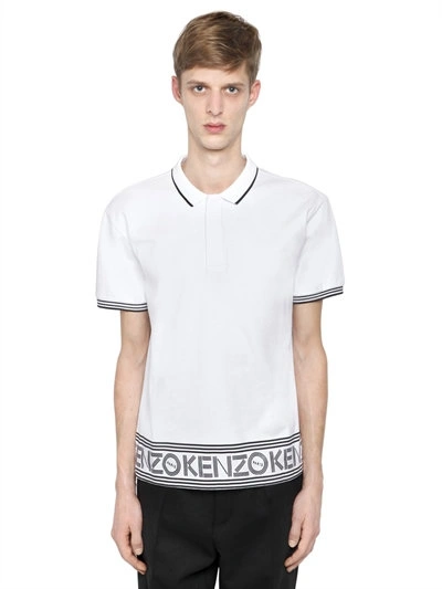 Kenzo Logo Print Hem Cotton Jersey Polo Shirt, White