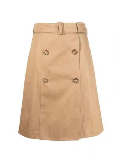 Shop Burberry Belted Cotton Trench Skirt In Nude & Neutrals