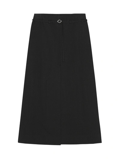 Shop Ganni Cotton Suiting Maxi Slit Skirt In Black