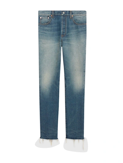 Shop Gucci Denim Trousers With Label In Blue